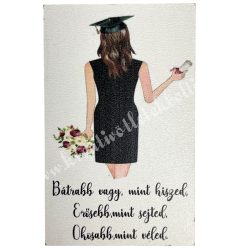 Fa tábla, téglalap, ballagó lány, 5x8 cm