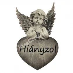 Fafigura, angyal, Hiányzol, szürke, 4,5x8 cm