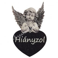 Fafigura, angyal, Hiányzol, szürke-fekete, 4,5x7,5 cm