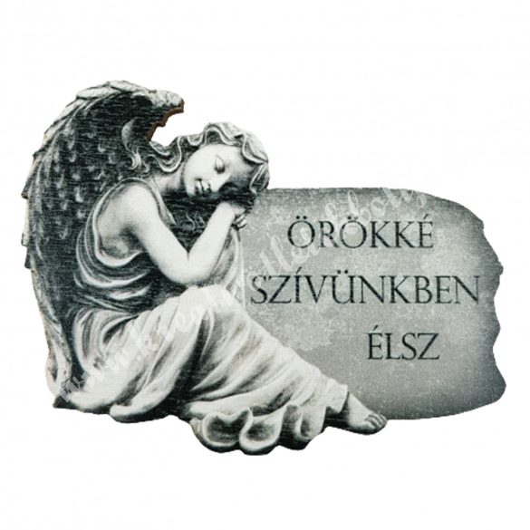 Fafigura, angyal, "Örökké szívünkben élsz", 8x6,2 cm