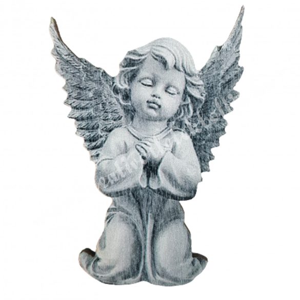 Fafigura, angyal, térdelő, szürke, 4,5x6,3 cm