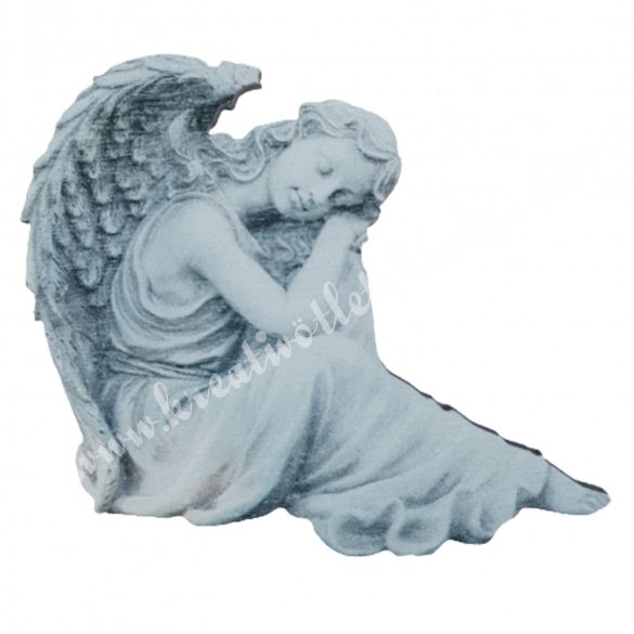 Fafigura, angyal, ülő, szürke, 6x5 cm