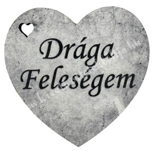 Fafigura, szív, Drága Feleségem, szürke, 5x5 cm