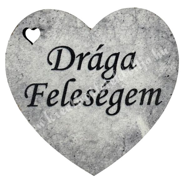 Fafigura, szív, Drága Feleségem, szürke, 5x5 cm