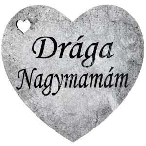 Fafigura, szív, Drága Nagymamám, szürke, 5x5 cm