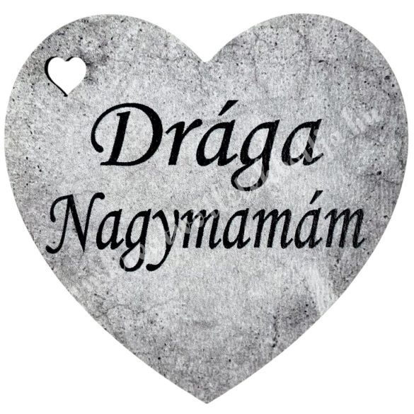 Fafigura, szív, Drága Nagymamám, szürke, 5x5 cm