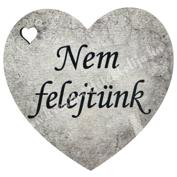 Fafigura, szív, Nem felejtünk, szürke, 5x5 cm