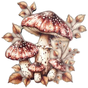 Mdf tábla, gombák levelekkel, 6,5x6,7 cm