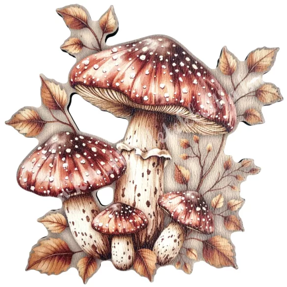 Mdf tábla, gombák levelekkel, 6,5x6,7 cm