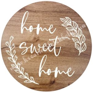 Fa tábla, kerek, home sweet home felirattal, 9,5 cm