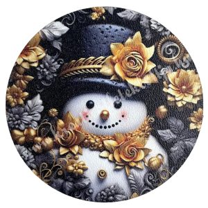 MDF tábla, kerek, hóember, fekete-arany, 5 cm