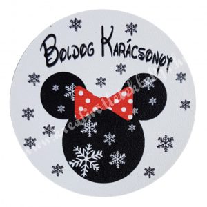 MDF tábla, Minnie, "Boldog Karácsonyt", kerek, 7 cm