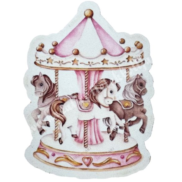MDF tábla, körhinta, rózsaszín, 5,5x7,5 cm