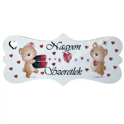 Fa tábla macikkal, Nagyon Szeretlek felirattal, 7,2x3,3 cm