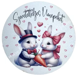   Fa tábla, kerek, nyuszik, Szeretetteljes Ünnepeket felirattal, 7 cm