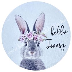 Fa tábla, kerek, nyuszi, hello tavasz felirattal, 7 cm