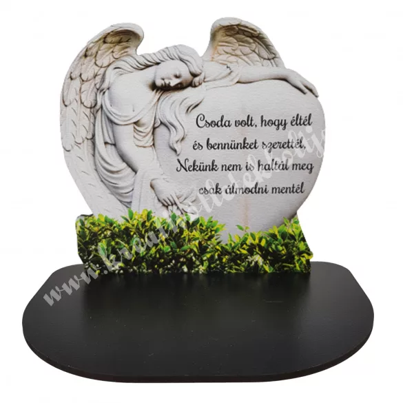MDF tábla, talpas, angyalos, "Csoda volt, hogy éltél...", 15,5x13 cm