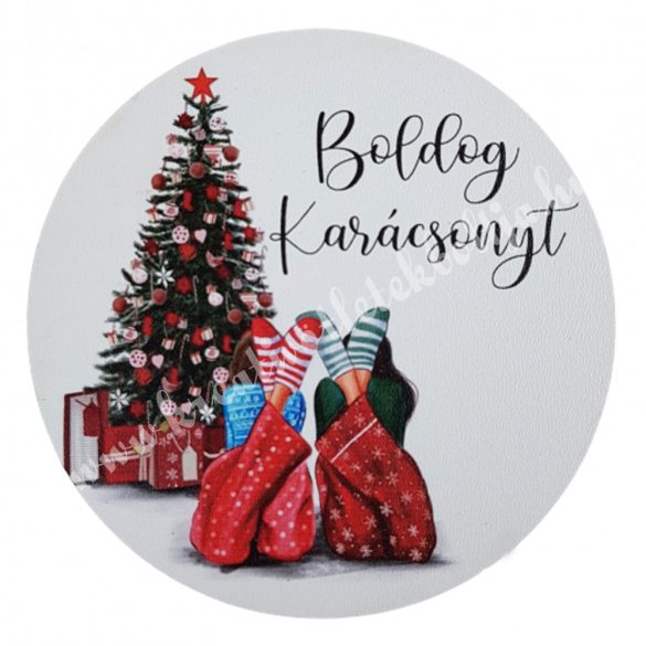 MDF tábla, fenyőfával, "Boldog Karácsonyt", 9,5 cm