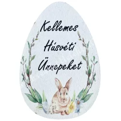   Fa tábla, tojás, Kellemes húsvéti ünnepeket felirattal, 5x7 cm