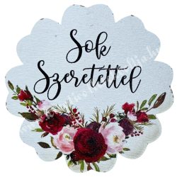 Mdf tábla, virág, "Sok szeretettel", 5x5  cm