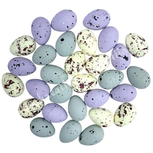 Festett hungarocell tojás, krém-lila-szürke, 2,5x3,5 cm, 30 db/csomag