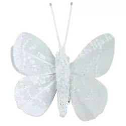 Csipeszes pillangó, csillámos fehér, 4,5x5 cm