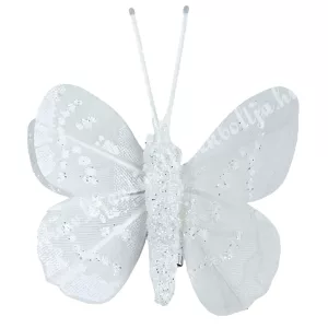 Csipeszes pillangó, csillámos fehér, 4,5x5 cm