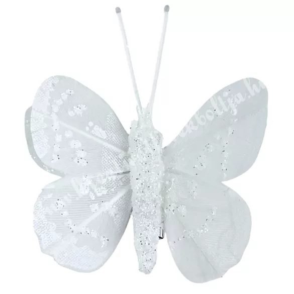 Csipeszes pillangó, csillámos fehér, 4,5x5 cm