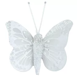 Csipeszes pillangó, csillámos fehér, 4,5x5 cm