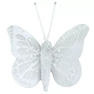 Csipeszes pillangó, csillámos fehér, 4,5x5 cm
