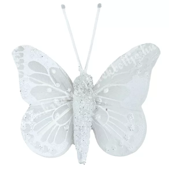 Csipeszes pillangó, csillámos fehér, 4,5x5 cm