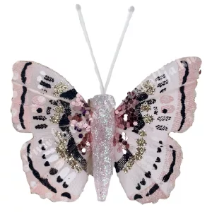 Csipeszes pillangó, csillámos, rózsaszín, 4,5x5 cm