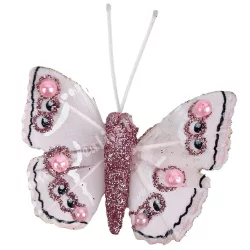 Csipeszes pillangó, csillámos, rózsaszín, 4,5x5 cm