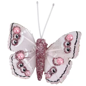 Csipeszes pillangó, csillámos, rózsaszín, 4,5x5 cm