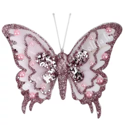 Csipeszes pillangó, csillámos, rózsaszín, 7,5x6,5 cm