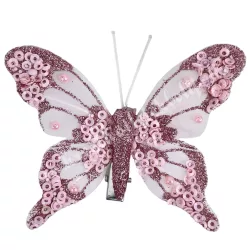 Csipeszes pillangó, csillámos, rózsaszín, 7,5x6,5 cm