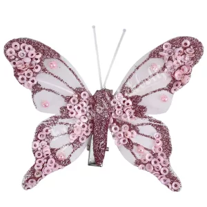 Csipeszes pillangó, csillámos, rózsaszín, 7,5x6,5 cm