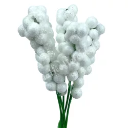 Betűzős bogyók, glitteres fehér, 4 cm, 5 db/csokor
