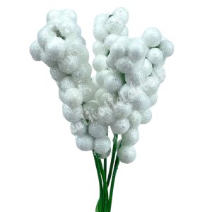 Betűzős bogyók, glitteres fehér, 4 cm, 5 db/csokor