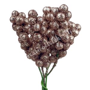 Betűzős bogyók, glitteres rózsaszín, 4 cm, 5 db/csokor