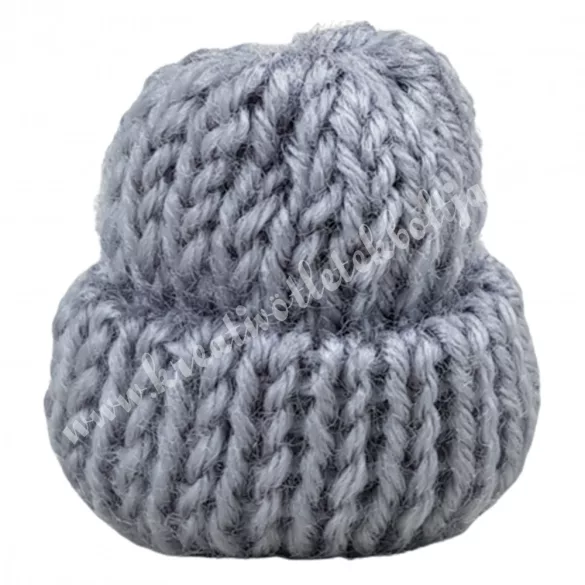 Mini kötött sapka, szürke, 3x3 cm