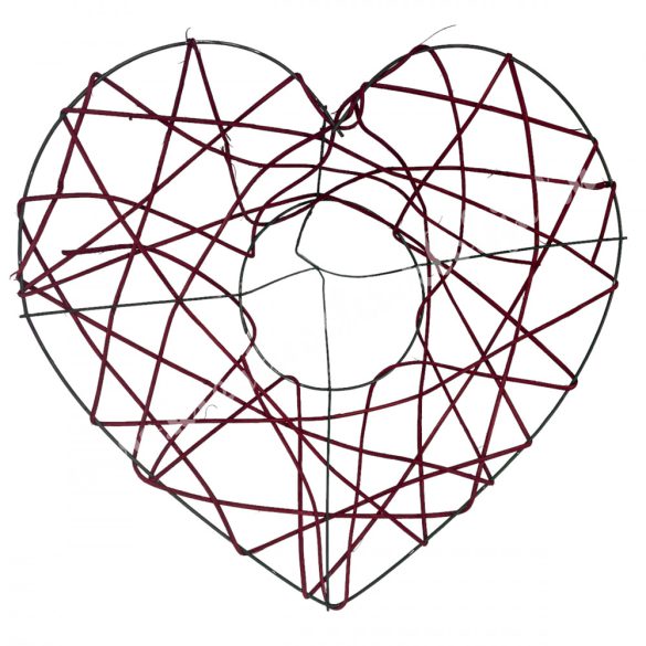Csokortartó szív, vessző, piros, 25x24 cm