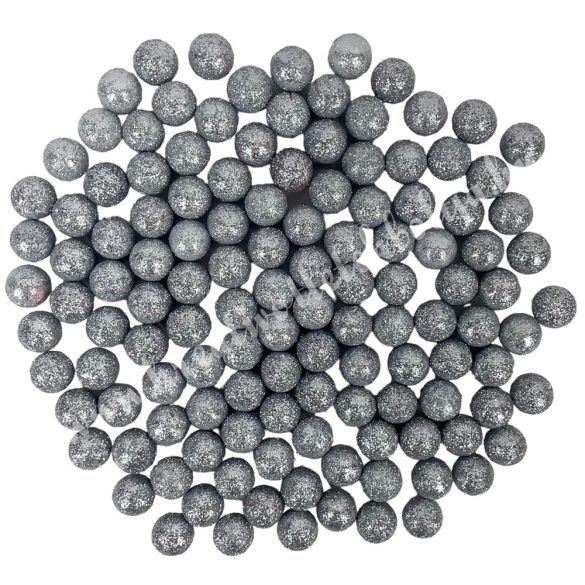 Hungarocell golyók, csillámos ezüst, 1,5 cm, 10 gr/csomag