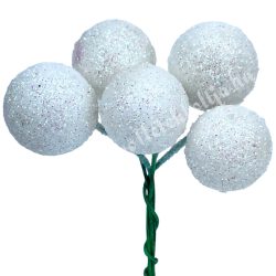   Betűzős csillámos hungarocell golyó, fehér, 1,5 cm, 5 db/csokor