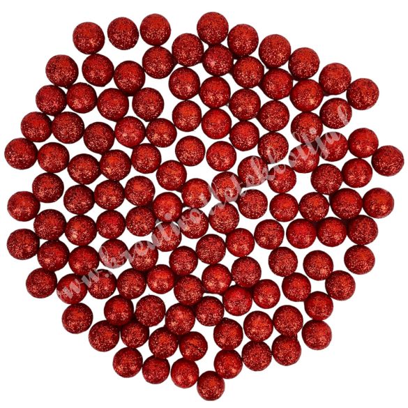 Hungarocell golyók, csillámos piros, 1,5 cm, 10 gr/csomag