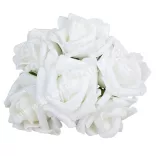 Betűzős polifoam rózsacsokor, fehér, kb. 13 cm, 6 szál/csokor