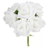 Betűzős polifoam rózsacsokor, fehér, kb. 13 cm, 6 szál/csokor