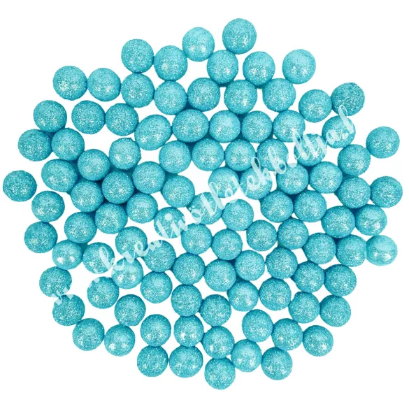 Hungarocell golyók, csillámos világoskék, 1,5 cm, 10 gr/csomag