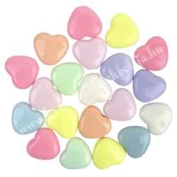 Műanyag gyöngy, szív, pasztell, 20 db/csomag