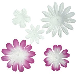 Papírvirág csomag, cirmos rózsaszín-fehér, 5 db/csomag